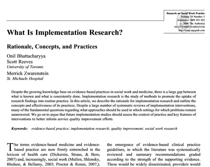 What Is Implementation Research? Rationale, Concepts, and Practices