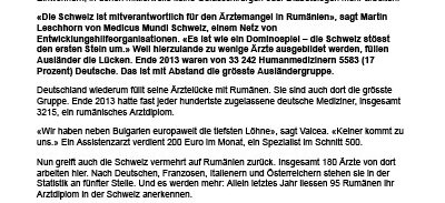 Rumänien in Not, weil seine Ärzte in die Schweiz fliehen