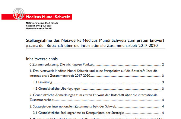 Das Netzwerk Medicus Mundi Schweiz und seine Perspektive auf die Botschaft über die internationale Zusammenarbeit 2017-2020