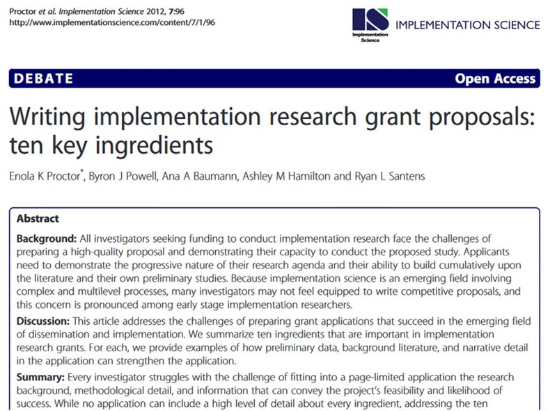 Writing implementation research grant proposals: ten key ingredients