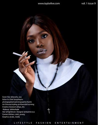 Infamous advertisement featuring Nollywood star Beverly Osu smoking in a nun’s habit. Photo: © Taylor Live (https://www.taylorlife.com/)<br>